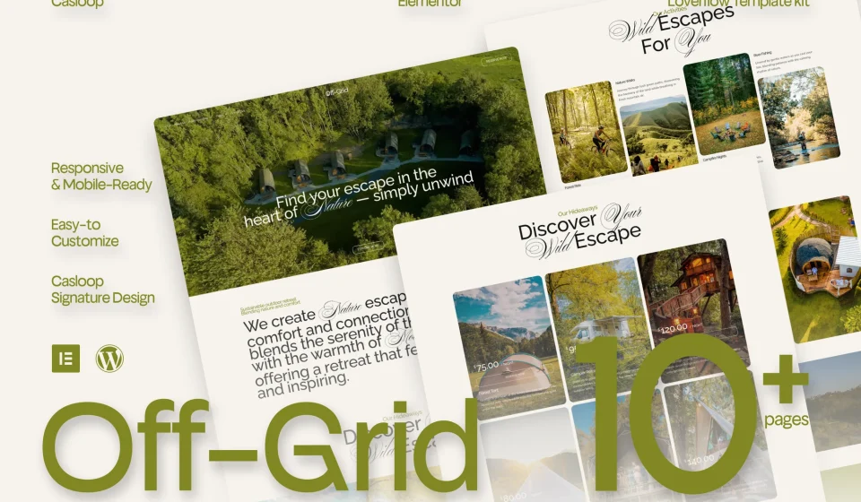 قالب المنتور Off-Grid - طراحی سایت کمپینگ و اقامتگاه طبیعی