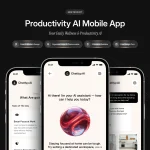 کیت UI اپلیکیشن موبایل Traveling – طراحی مدرن برای سفر و گردشگری کیت UI اپلیکیشن موبایل Productivity AI