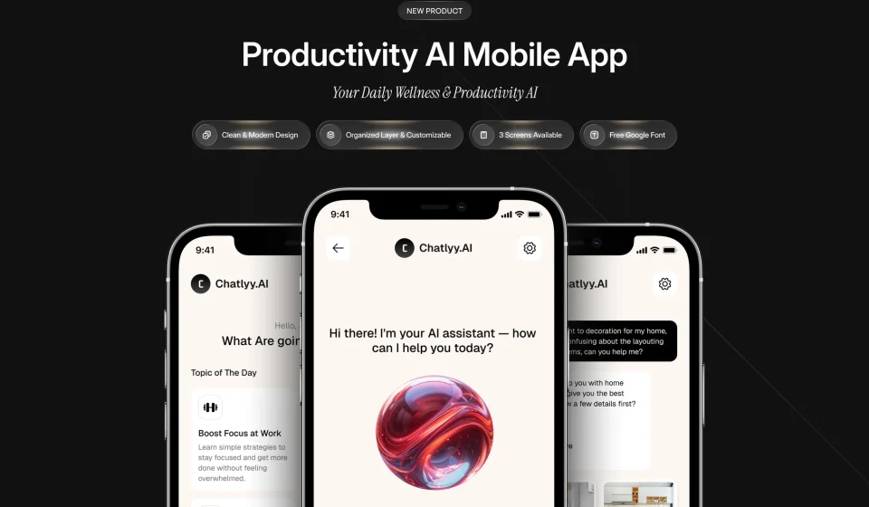 کیت UI اپلیکیشن موبایل Productivity AI