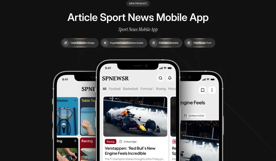 کیت UI اپلیکیشن موبایل Sports News Article - طراحی اپلیکیشن اخبار ورزشی
