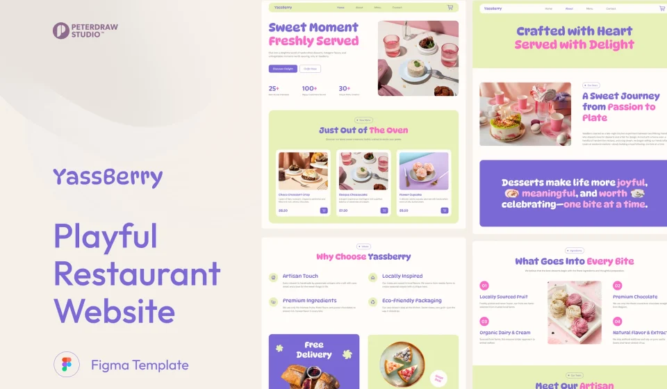 قالب فیگما YassBerry - طراحی سایت شیرینی‌فروشی و کافه