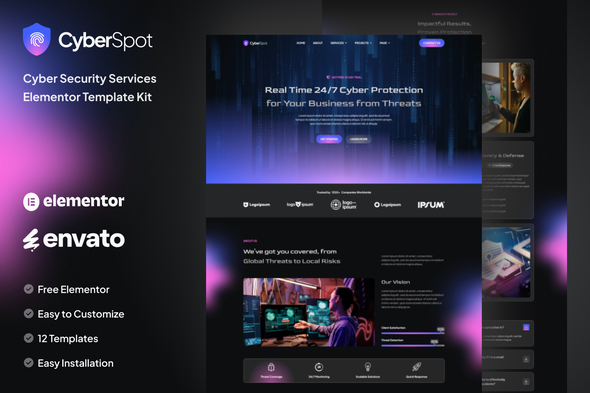 قالب المنتور CyberSpot - طراحی سایت امنیت سایبری و خدمات IT
