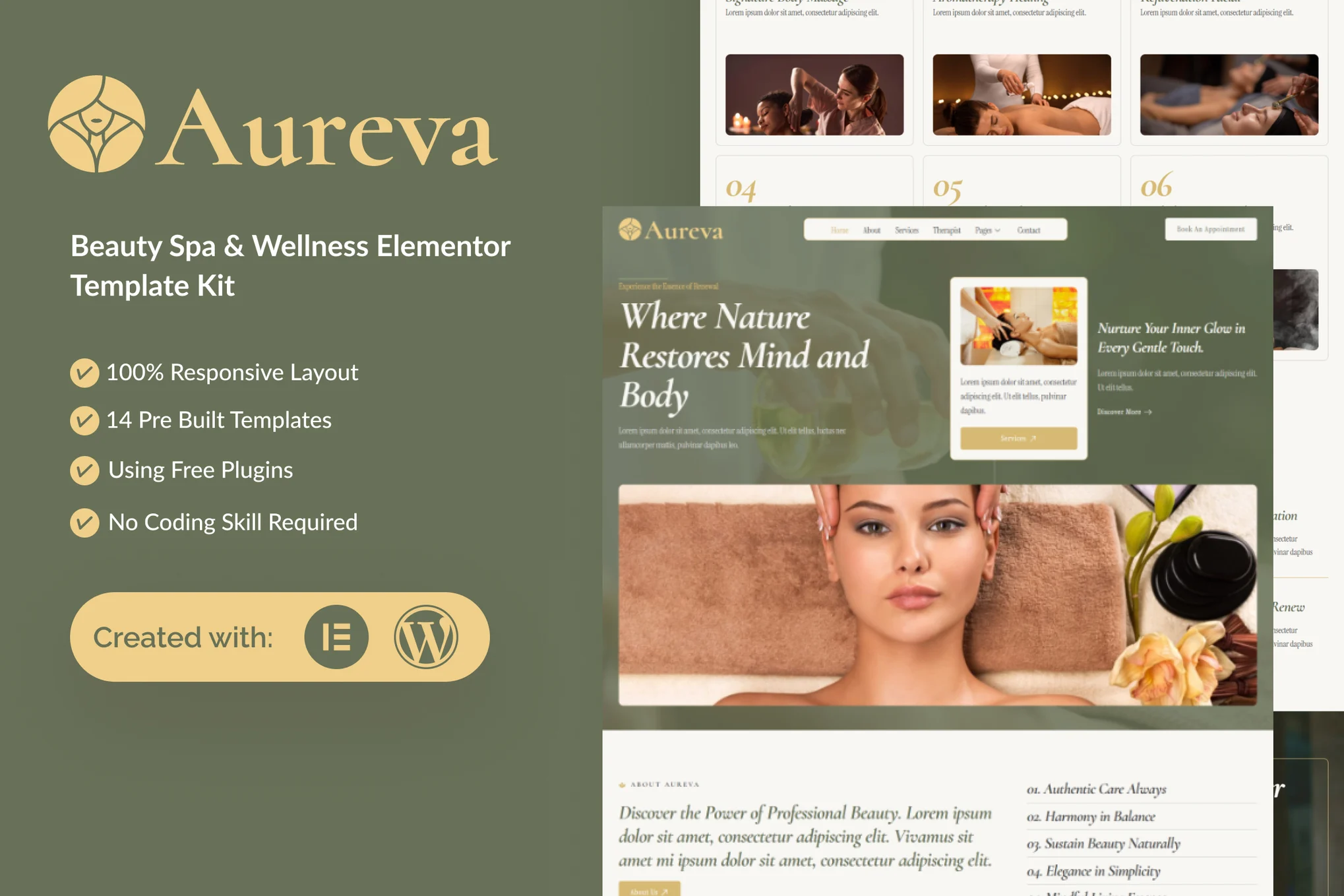 دانلود قالب Aureva – تمپلیت کیت زیبایی، اسپا و سلامت