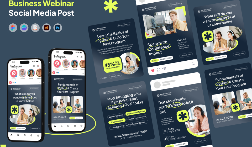 دانلود قالب کاروسل شبکه‌های اجتماعی - وبینار کسب‌وکار