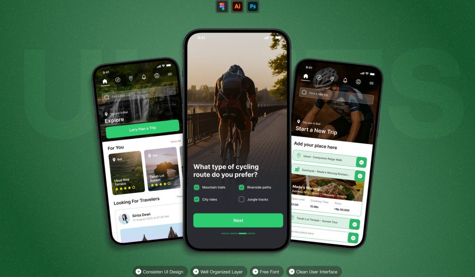 دانلود کیت UI اپلیکیشن موبایل Cycling Time (دوچرخه‌سواری)