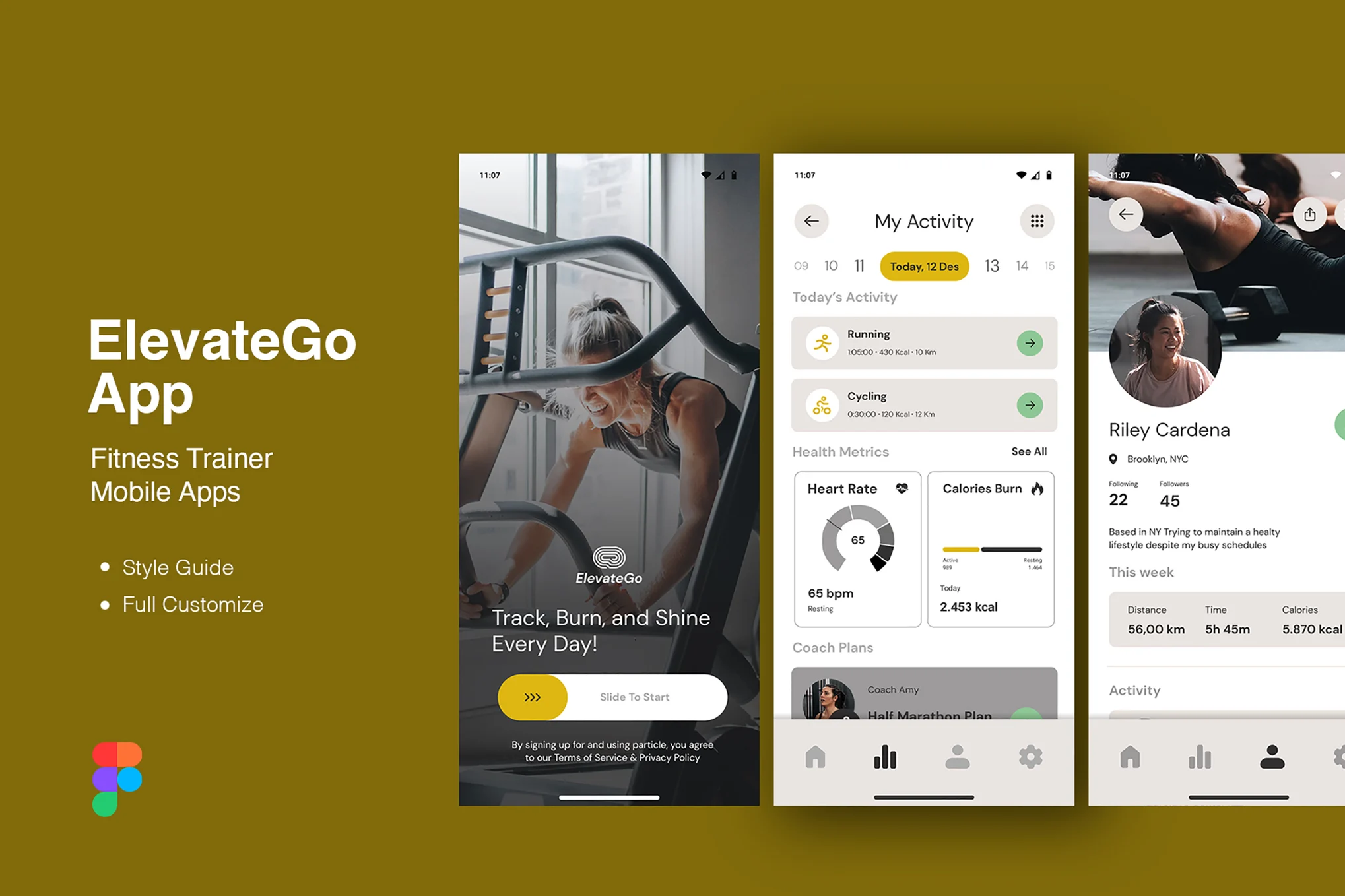 قالب ElevateGo - طراحی اپلیکیشن موبایل مربی تناسب اندام