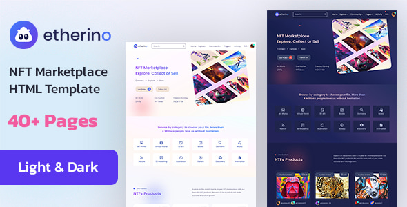 دانلود قالب HTML پاسخگوی Etherino - مارکت پلیس NFT با دو تم تیره و روشن