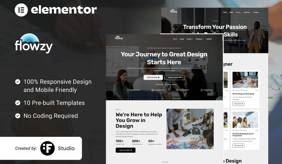 دانلود قالب وردپرس Flowzy - کیت المنتور دوره‌های UI/UX و خدمات طراحی