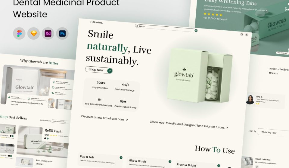 دانلود قالب طراحی Growtab - وب‌سایت محصولات دارویی دندانپزشکی