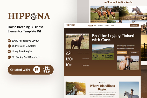 دانلود کیت المنتور Hippona - قالب مزرعه پرورش اسب و خدمات سوارکاری