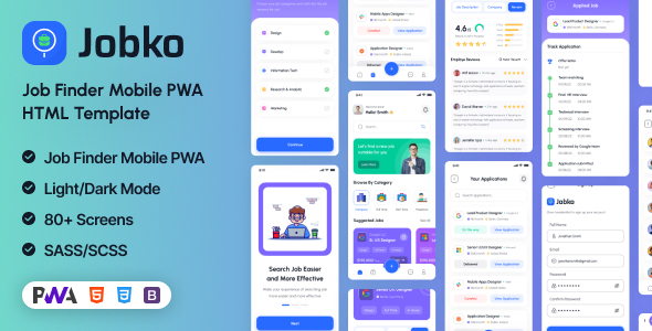 دانلود قالب HTML موبایل PWA جاب‌یاب Jobko - پلتفرم کاریابی و استخدام