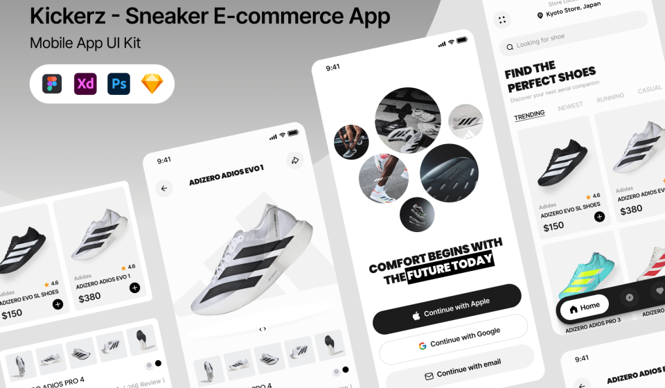 دانلود کیت UI اپلیکیشن موبایل Kickerz - فروشگاه آنلاین کفش