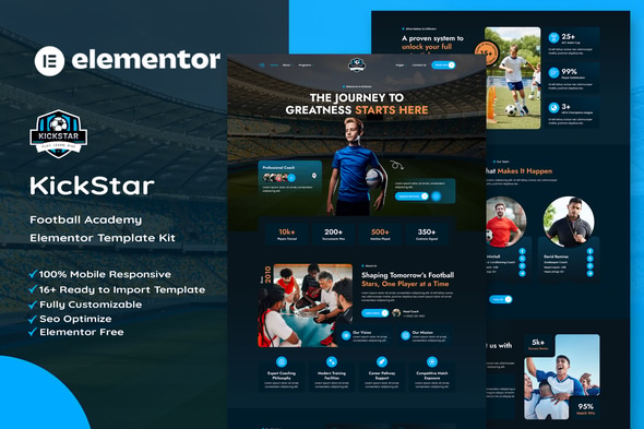 دانلود کیت المنتور KickStar - قالب آکادمی فوتبال و باشگاه‌های ورزشی