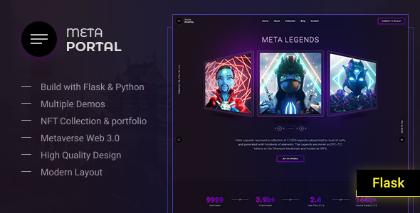 دانلود قالب Flask صفحه فرود و پورتفولیو NFT با فیلترهای پیشرفته MetaPortal