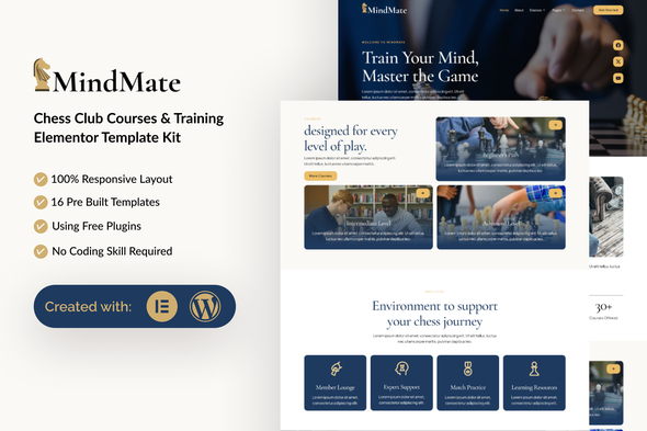دانلود کیت المنتور MindMate - قالب باشگاه شطرنج، دوره و آموزش