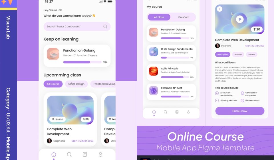 دانلود قالب Figma اپلیکیشن موبایل Online Course