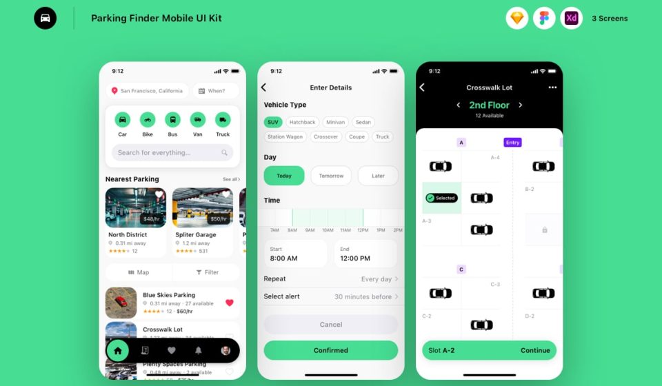 دانلود کیت UI اپلیکیشن موبایل Parking Finder