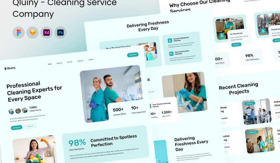 دانلود قالب طراحی (UI/UX) Qluiny - شرکت خدمات نظافتی