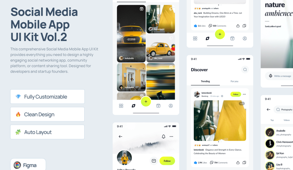 دانلود کیت UI اپلیکیشن موبایل شبکه‌های اجتماعی Pipel