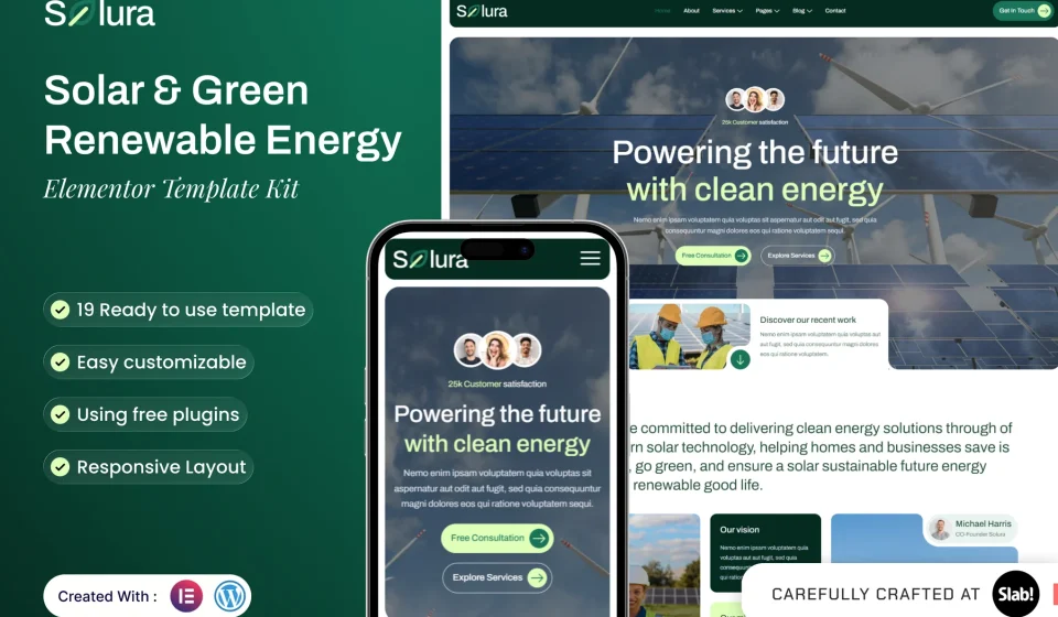 دانلود کیت قالب المنتور Solura - انرژی خورشیدی و تجدیدپذیر