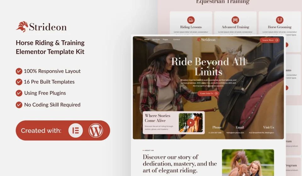 دانلود قالب وردپرس Strideon - کیت آموزش و سوارکاری اسب