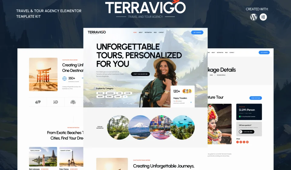 دانلود کیت قالب المنتور TerraviGo - آژانس مسافرتی و تور مدرن