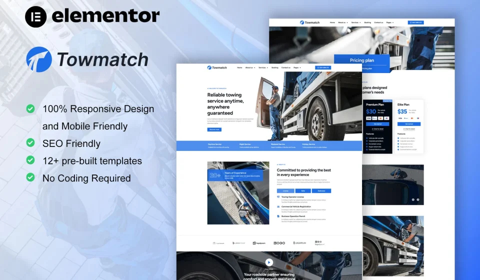 دانلود کیت قالب المنتور TowMatch - خدمات یدک کش و حمل خودرو یدک‌کش