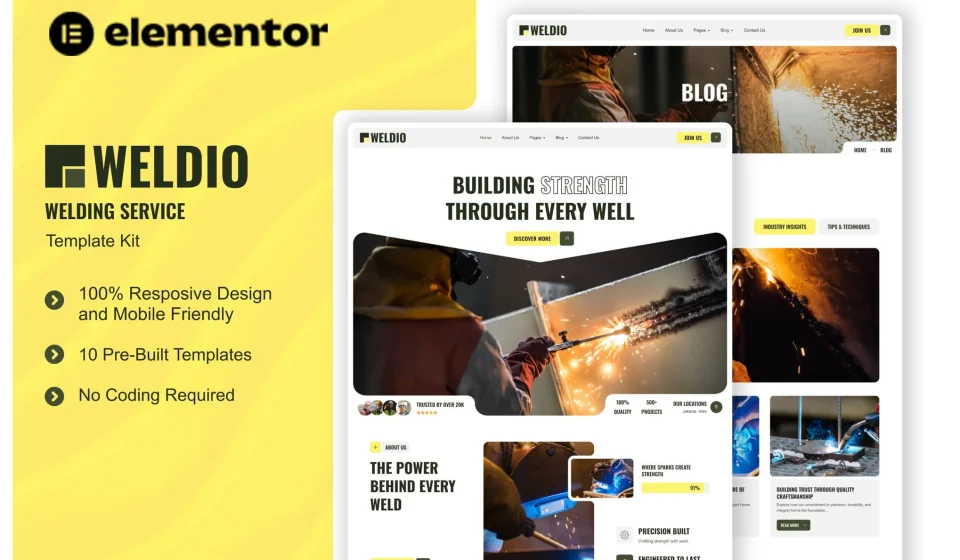 دانلود قالب وردپرس Weldio - کیت المنتور خدمات جوشکاری