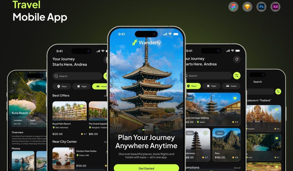 قالب فیگما Travel App - طراحی UI اپلیکیشن مسافرتی
