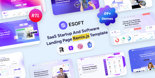 دانلود قالب لندینگ پیج نرم‌افزار و استارتاپ SaaS با Remix.Js - eSoft
