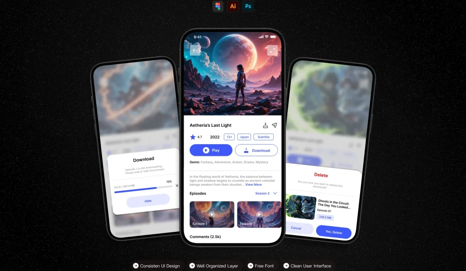 دانلود کیت رابط کاربری اپلیکیشن موبایل Anime Streaming