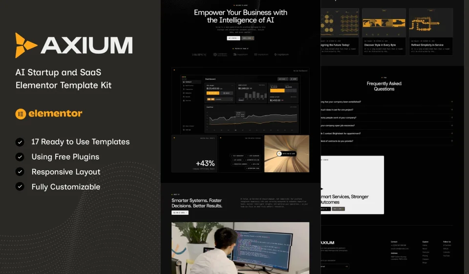دانلود کیت قالب المنتور Axium - استارتاپ هوش مصنوعی و SaaS