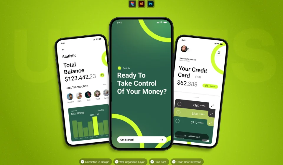 دانلود کیت رابط کاربری اپلیکیشن موبایل Bank In - UI Kit