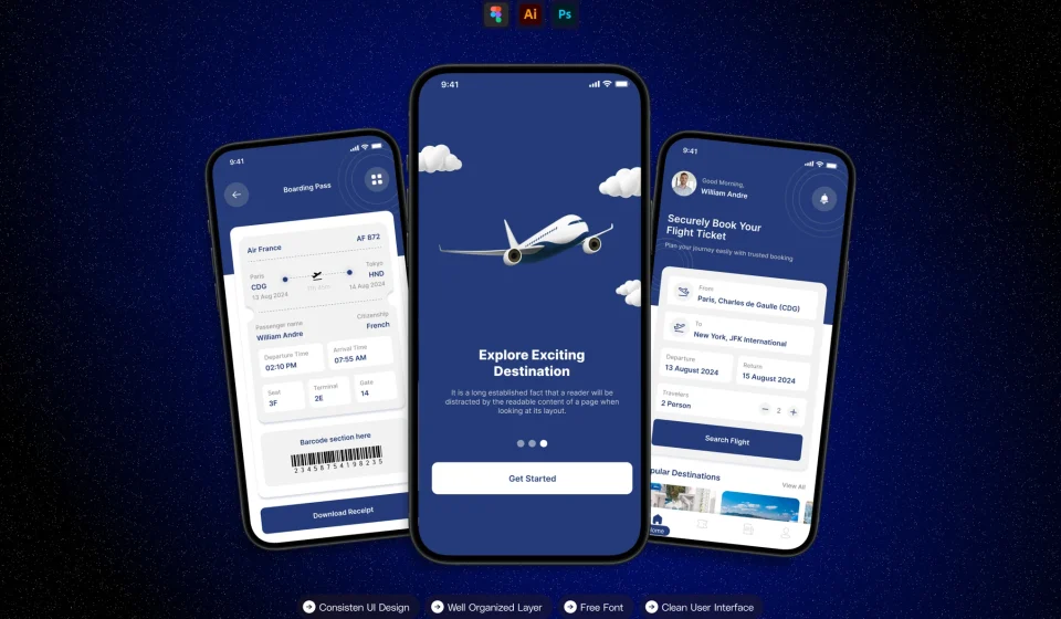دانلود کیت رابط کاربری اپلیکیشن موبایل Booking Ticket