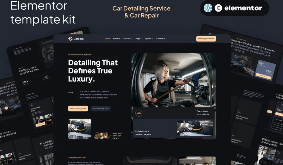 کیت المنتور Careglo - قالب وردپرس دیتیلینگ خودرو و تعمیرگاه