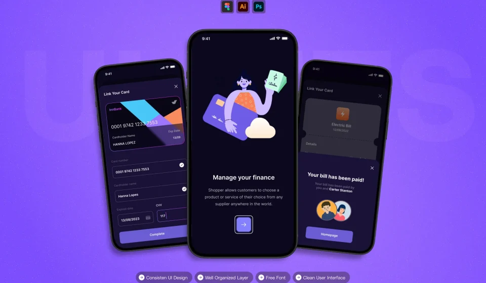 دانلود کیت رابط کاربری اپلیکیشن موبایل E-Wallet