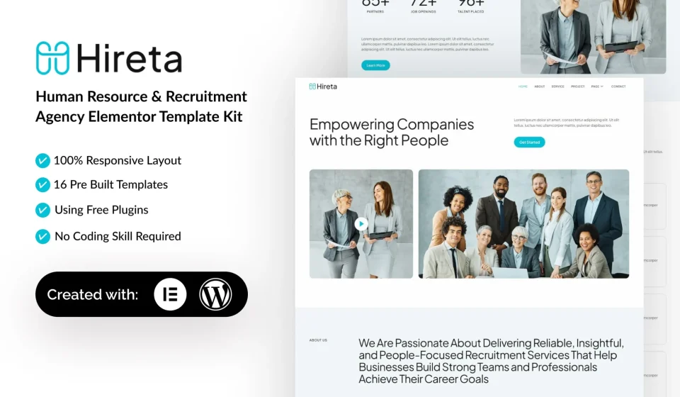کیت المنتور Hireta - قالب سایت آژانس کاریابی و استخدام