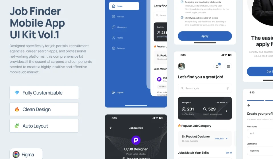 دانلود کیت رابط کاربری اپلیکیشن موبایل Job Finder