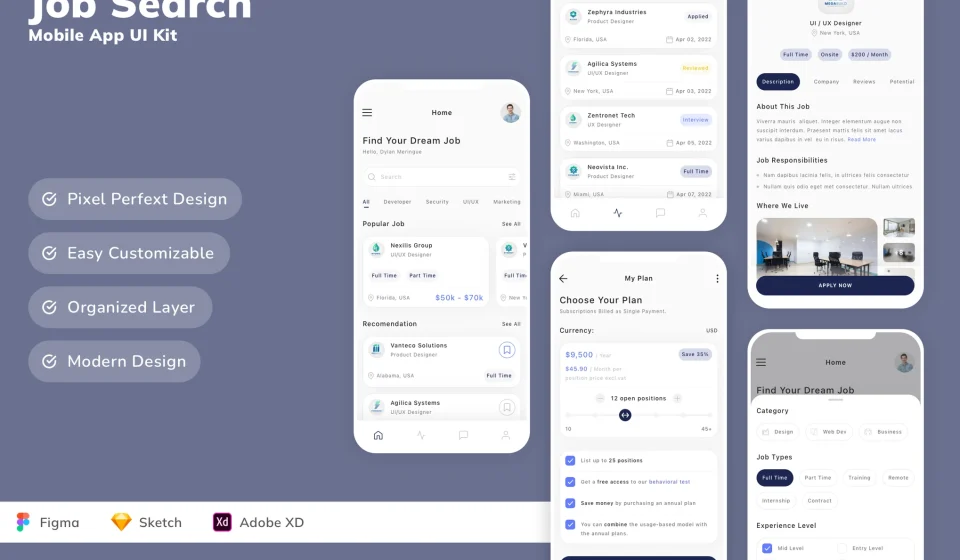 دانلود کیت رابط کاربری اپلیکیشن موبایل Job Search