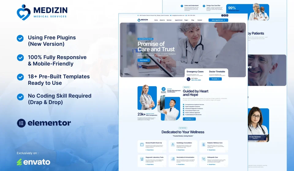 دانلود قالب کیت المنتور Medizin - خدمات پزشکی و درمانی