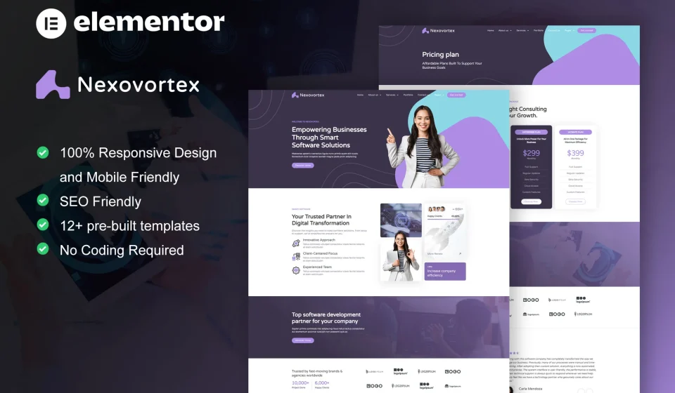 دانلود کیت قالب المنتور Nexovortex - شرکت نرم‌افزاری و SaaS