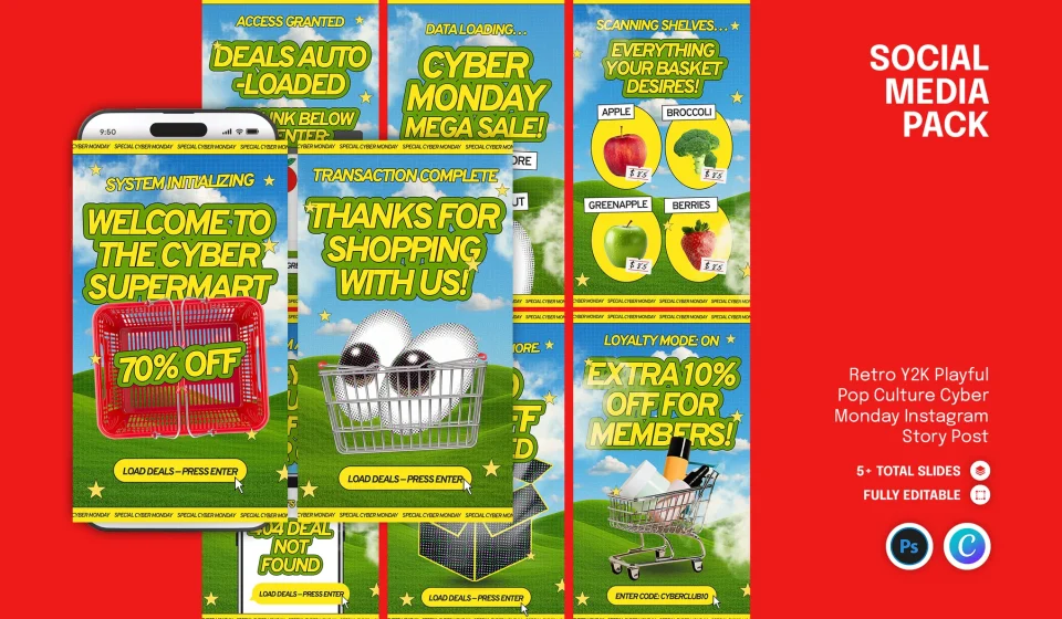 دانلود قالب استوری اینستاگرام Playful Pop Cyber Monday Sale