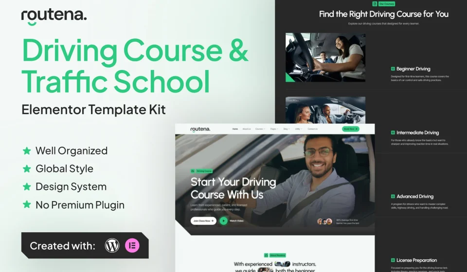 کیت المنتور Routena - قالب وردپرس آموزشگاه رانندگی و ترافیک
