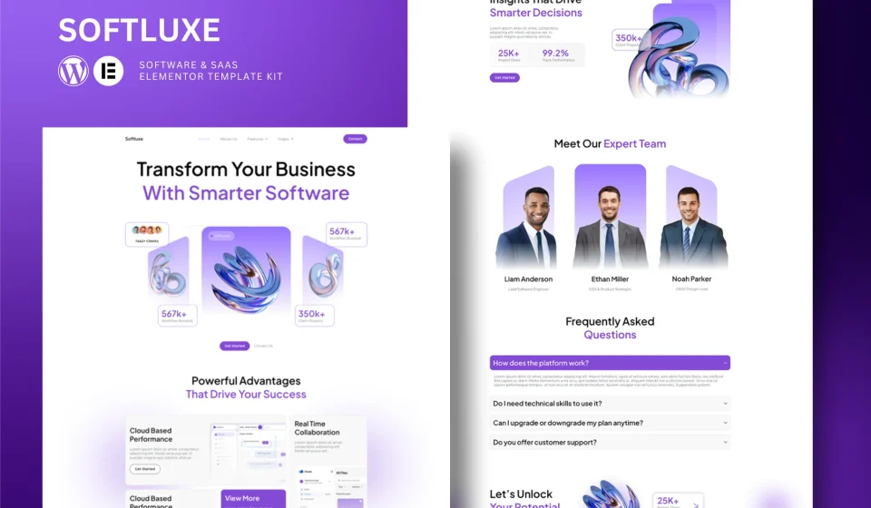 دانلود قالب وردپرس Softluxe – کیت نرم‌افزار و SaaS المنتور