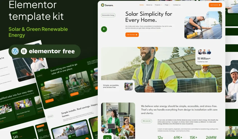کیت المنتور Sonare - قالب وردپرس انرژی خورشیدی و تکنولوژی سبز