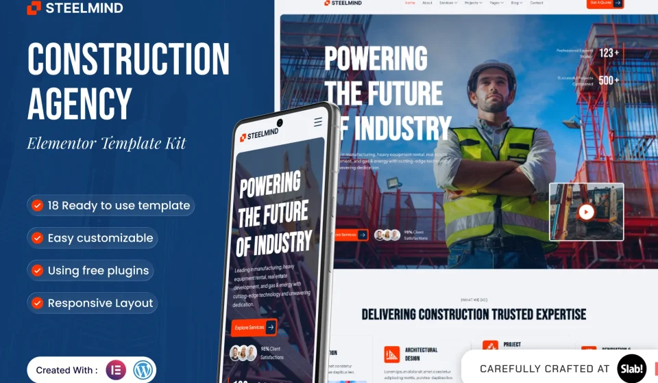 دانلود کیت قالب Steelmind - المنتور آژانس ساختمانی و پیمانکاری