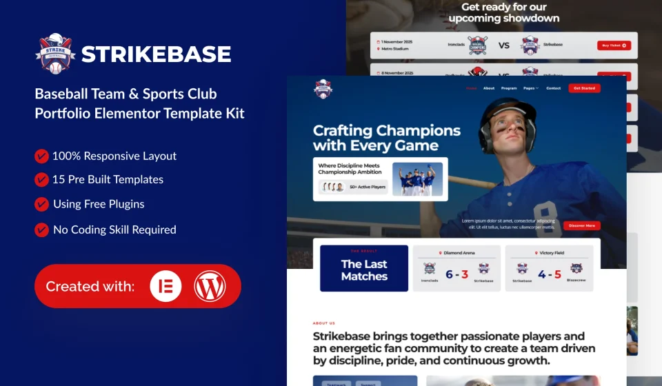 کیت المنتور StrikeBase - قالب سایت تیم ورزشی و باشگاهی