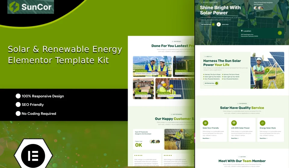 دانلود کیت قالب Suncor - المنتور انرژی خورشیدی و تجدیدپذیر