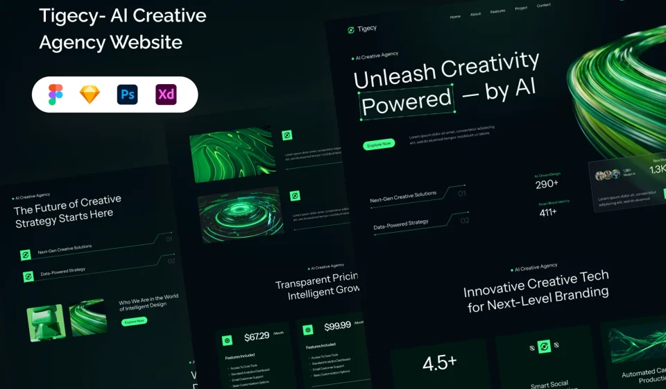 کیت طراحی Tigecy - رابط کاربری سایت آژانس خلاقیت و AI