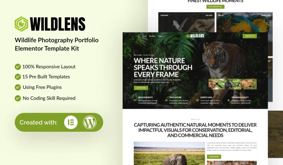 دانلود قالب کیت المنتور Wildlens - پورتفولیوی عکاسی حیات وحش